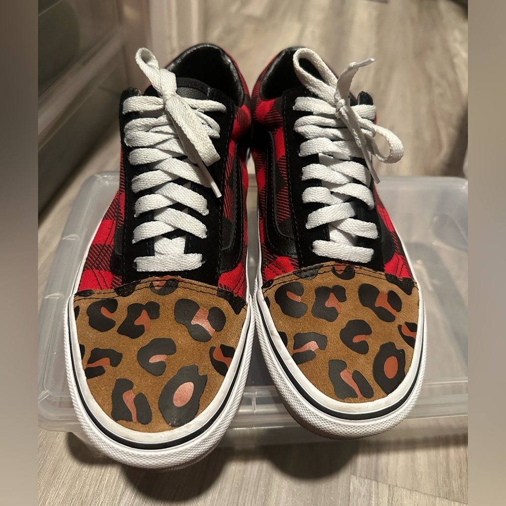Plaid and Leopard Print Sneakers